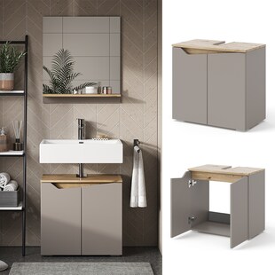 Vicco Waschbeckenunterschrank Marelle Greige Eiche 60 x 57,5 cm mit 2 Türen 