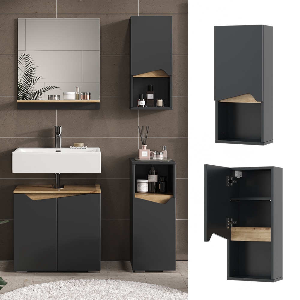 Vicco H&auml;ngeschrank Marelle Anthrazit Eiche 30 x 67 cm mit T&uuml;r und offenem Fach 