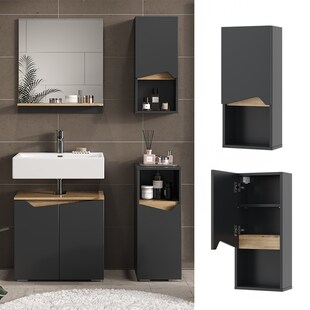 Vicco Hängeschrank Marelle Anthrazit Eiche 30 x 67 cm mit Tür und offenem Fach 