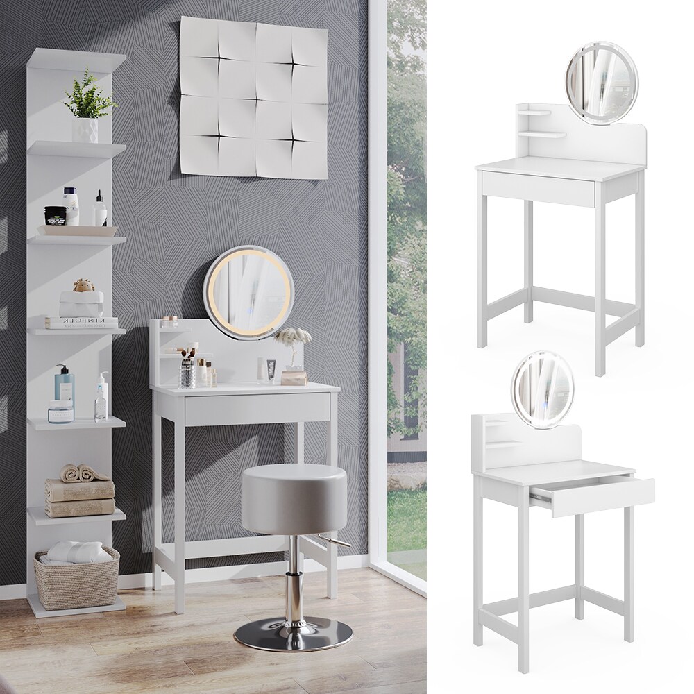 Vicco Schminktisch Surrey Wei&szlig; 60 cm mit LED-Spiegel 