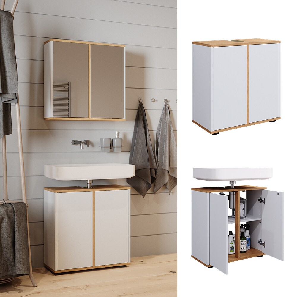 Vicco Waschbeckenunterschrank Didi Wei&szlig; Eiche 60 x 62 cm mit 2 T&uuml;ren 