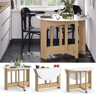 Vicco Esstisch Rondo Eiche Weiß 100 x 73 cm ausklappbar 