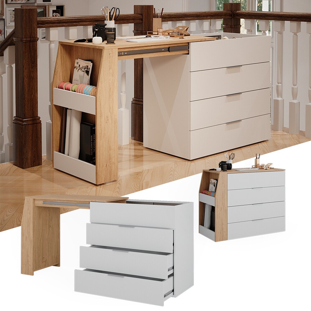 Vicco Basteltisch Iva Artisan Wei&szlig; 98,5 x 80 cm ausklappbar 