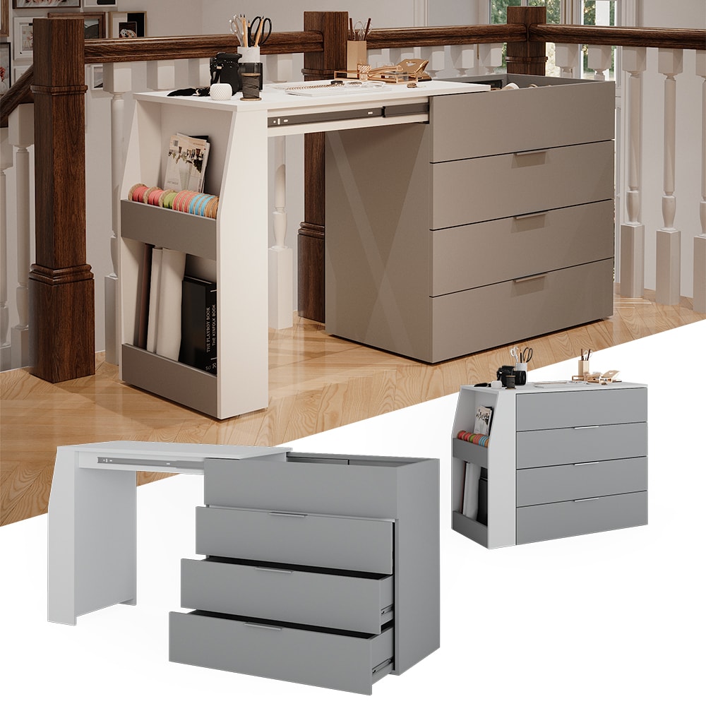 Vicco Basteltisch Iva Wei&szlig; Grau 98,5 x 80 cm ausklappbar 