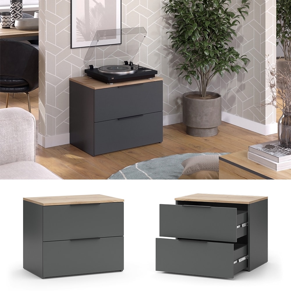 Vicco Kommode Wido Anthrazit Eiche 60 x 50 cm mit 2 Schubladen 