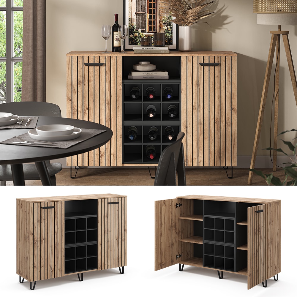 Vicco Sideboard Amber Eiche Wotan 134 x 100 cm mit 2 T&uuml;ren 