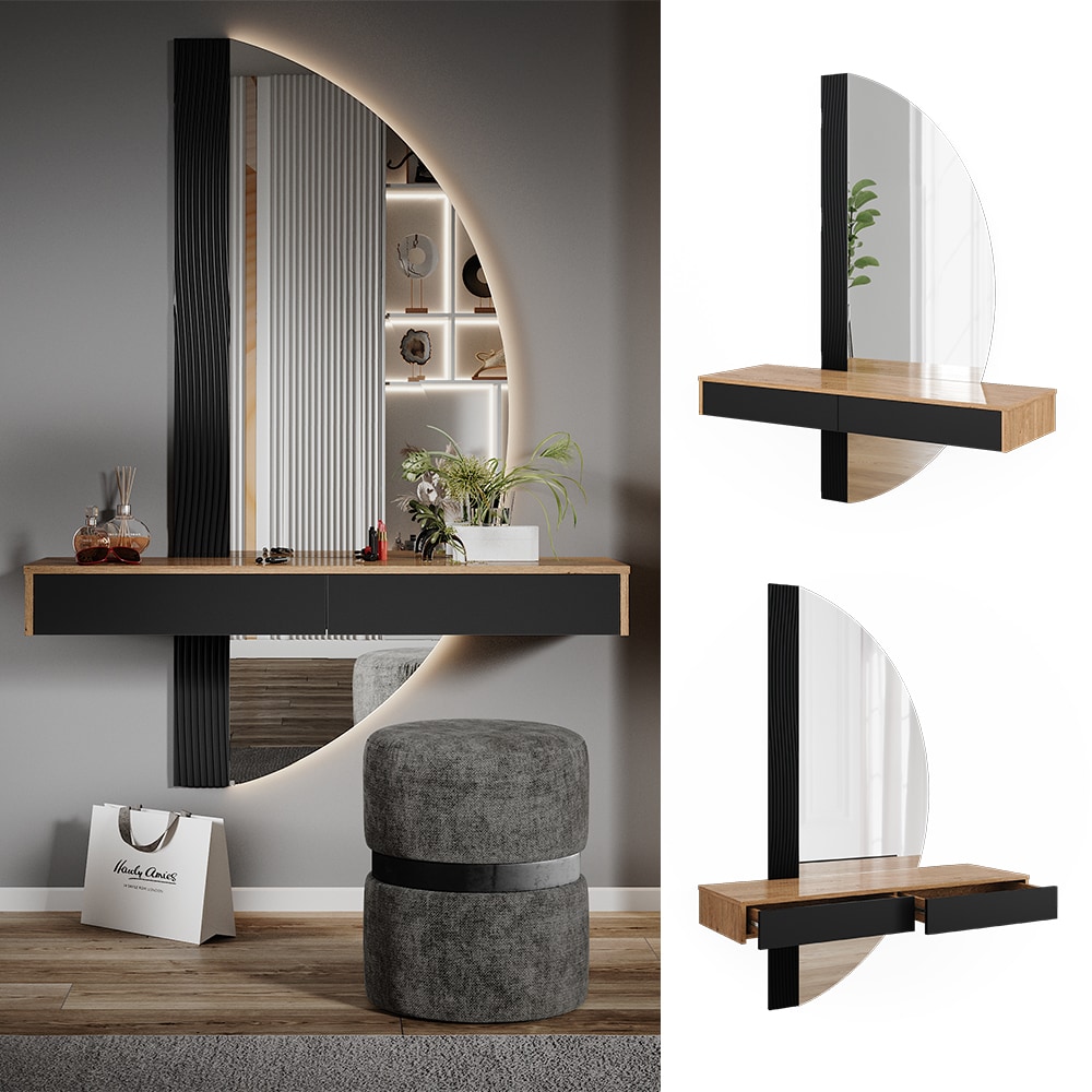 Vicco Schminktisch Melisa Eiche Schwarz 120 cm mit 2 Schubladen 