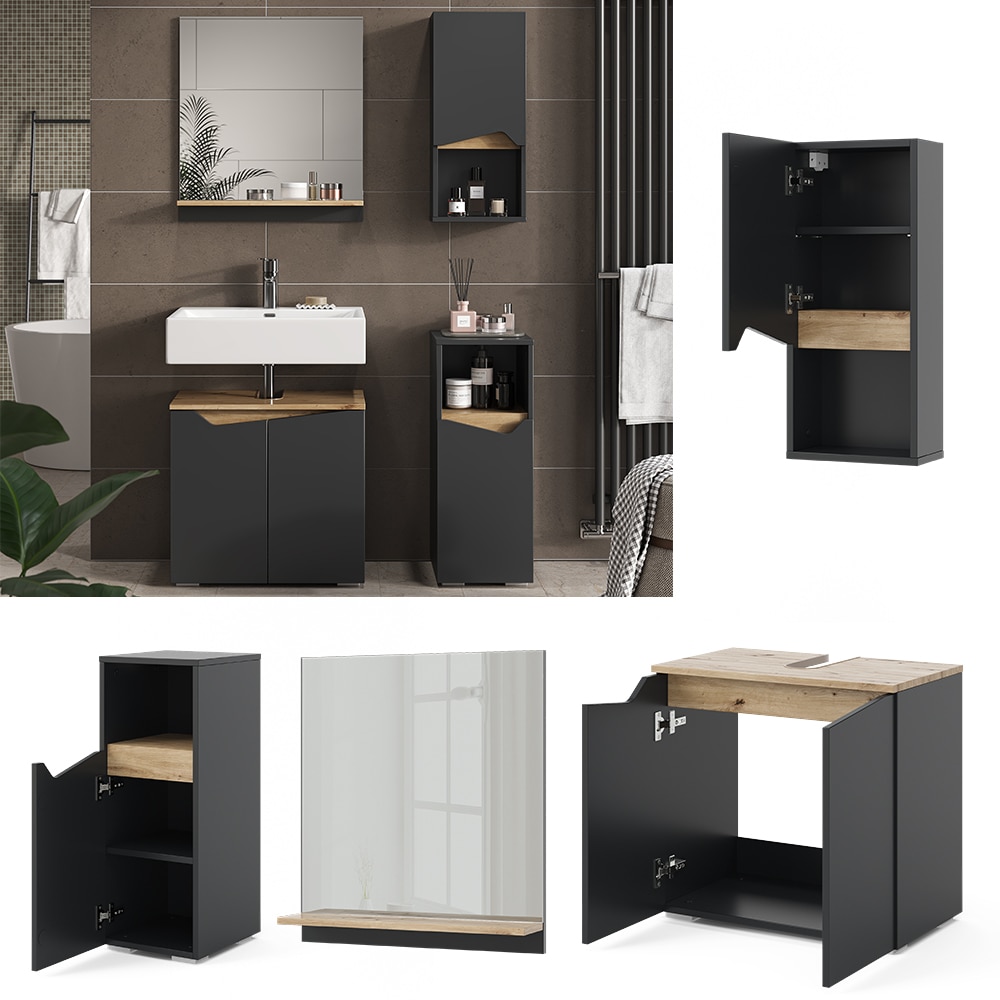 Vicco Badm&ouml;bel-Set Marelle Anthrazit Eiche 4 Teile 