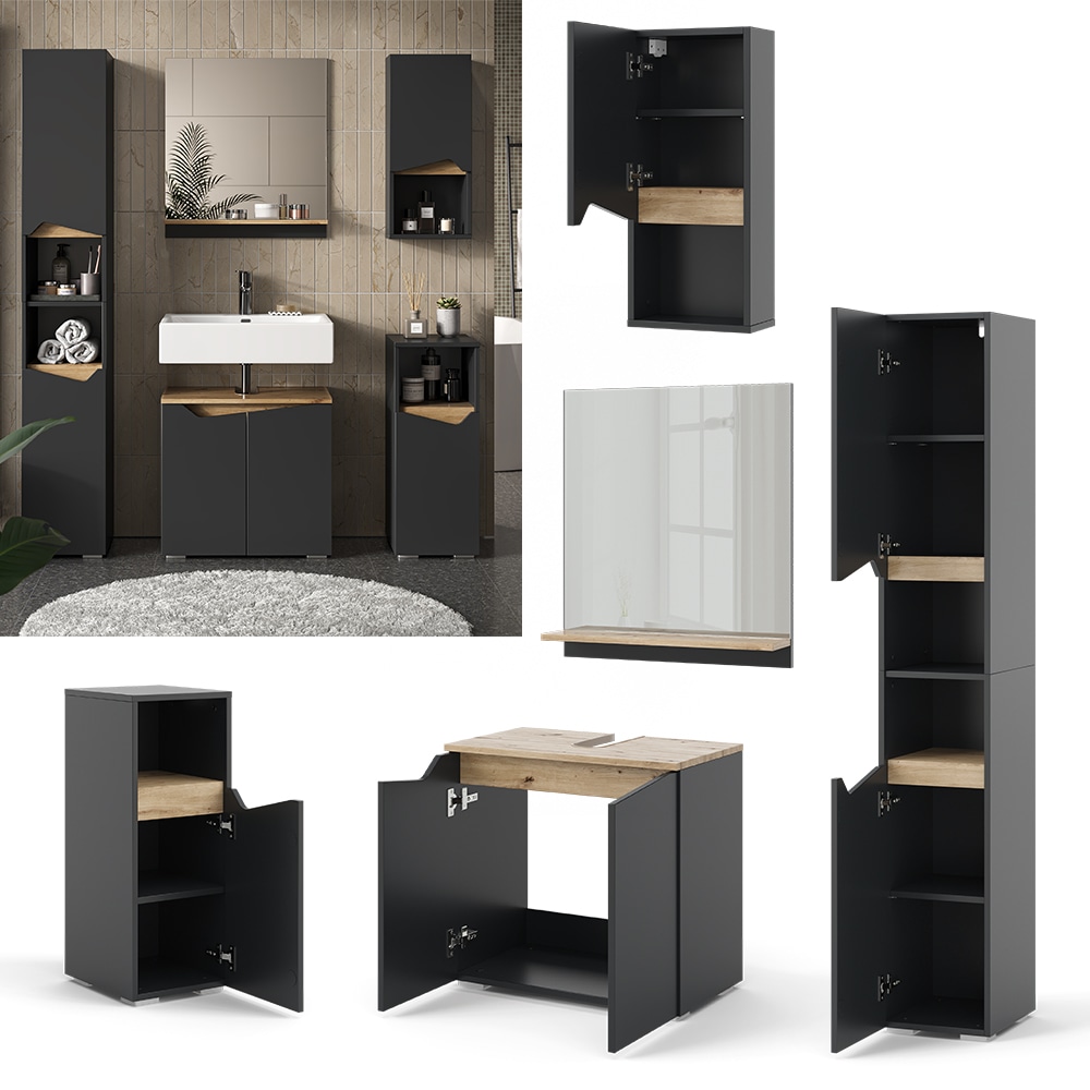 Vicco Badm&ouml;bel-Set Marelle Anthrazit Eiche 5 Teile 