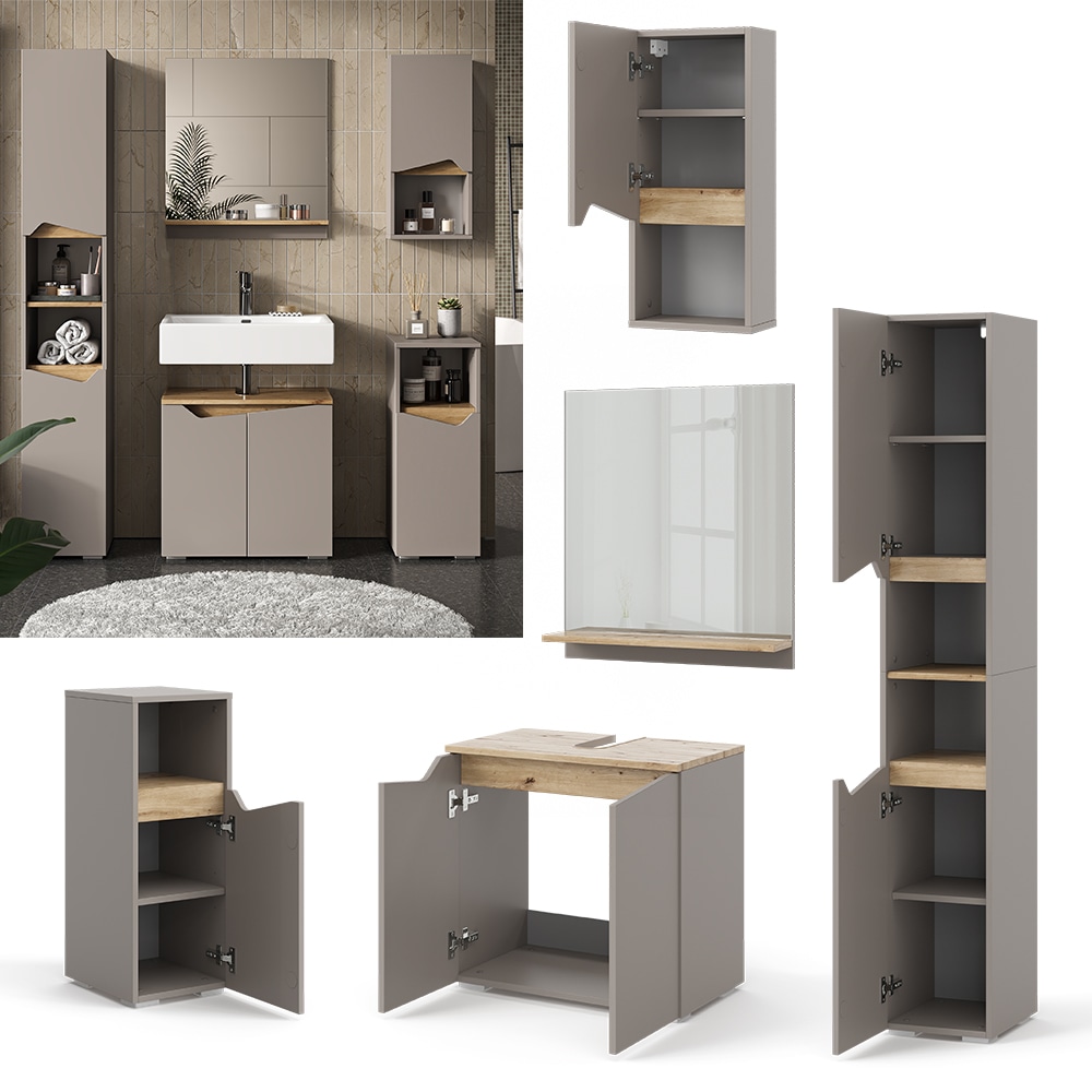 Vicco Badm&ouml;bel-Set Marelle Greige Eiche 5 Teile 