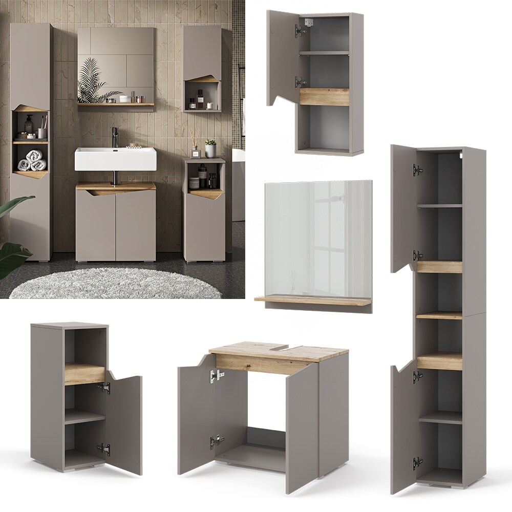 Vicco - Ensemble de meubles de salle de bain Marelle, Grège, 5 pièces