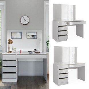 Vicco Schminktisch Sherry Weiß Hochglanz Gold 120 x 75 cm 5 Schubladen Spiegel 
