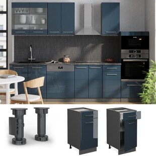 Vicco Schubunterschrank Fame-Line Anthrazit Dunkelblau Hochglanz 40 cm mit Arbeitsplatte Anthrazit 