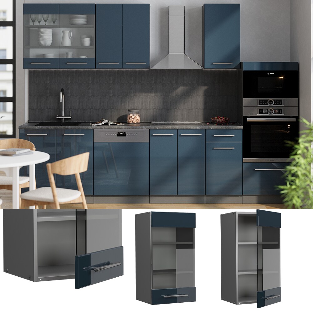 Vicco Glash&auml;ngeschrank Fame-Line Anthrazit Dunkelblau Hochglanz 40 cm 