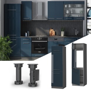 Vicco Kühlumbauschrank Fame-Line Anthrazit Dunkelblau Hochglanz 60 cm 