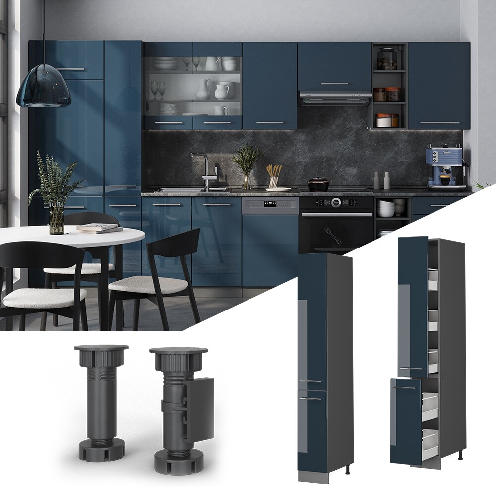 Vicco Apothekerhochschrank Fame-Line Anthrazit Dunkelblau Hochglanz 30 cm 