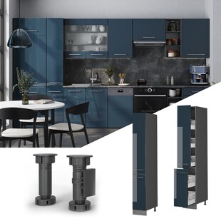 Vicco Apothekerhochschrank Fame-Line Anthrazit Dunkelblau Hochglanz 30 cm 