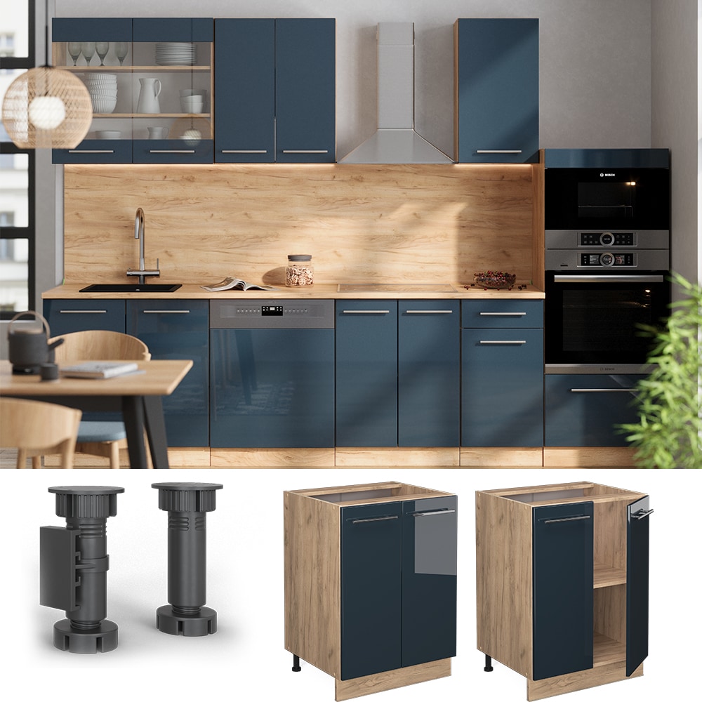 Vicco Unterschrank Fame-Line Eiche Dunkelblau Hochglanz 60 cm ohne Arbeitsplatte 