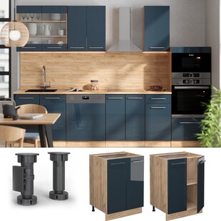 Vicco Unterschrank Fame-Line Eiche Dunkelblau Hochglanz 60 cm ohne Arbeitsplatte 