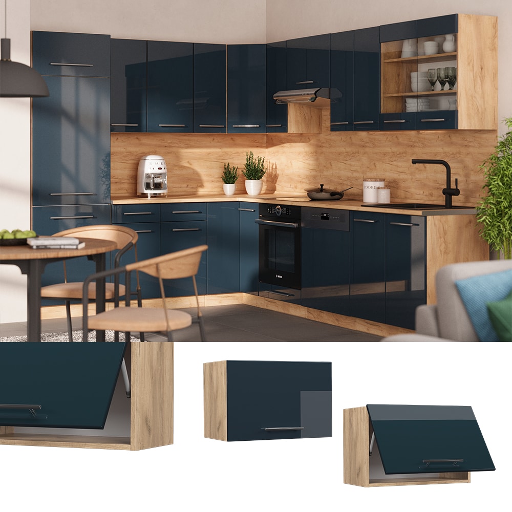 Vicco H&auml;ngeschrank Fame-Line Eiche Dunkelblau Hochglanz 60 cm flach 