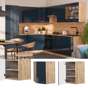 Vicco Eckhängeschrank Fame-Line Eiche Dunkelblau Hochglanz 57 cm 