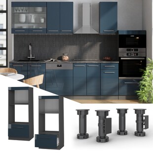 Vicco Mikrowellenschrank Fame-Line Anthrazit Dunkelblau Hochglanz 60 cm mit Schublade 