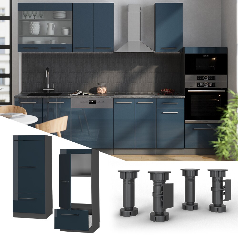 Vicco Mikrowellenschrank Fame-Line Anthrazit Dunkelblau Hochglanz 60 cm mit Schublade & T&uuml;r 