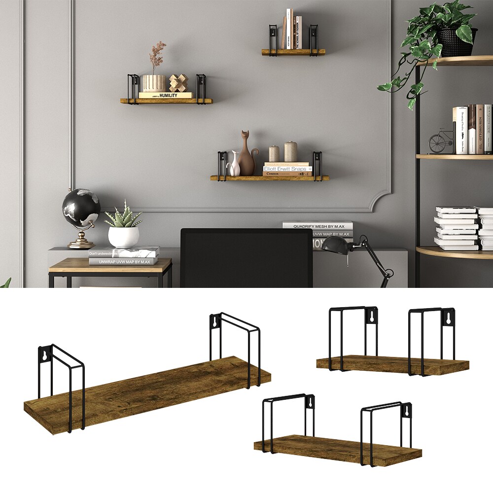 Vicco Wandregal Fyrk Antikholz-Optik Schwarz 3 Teile 