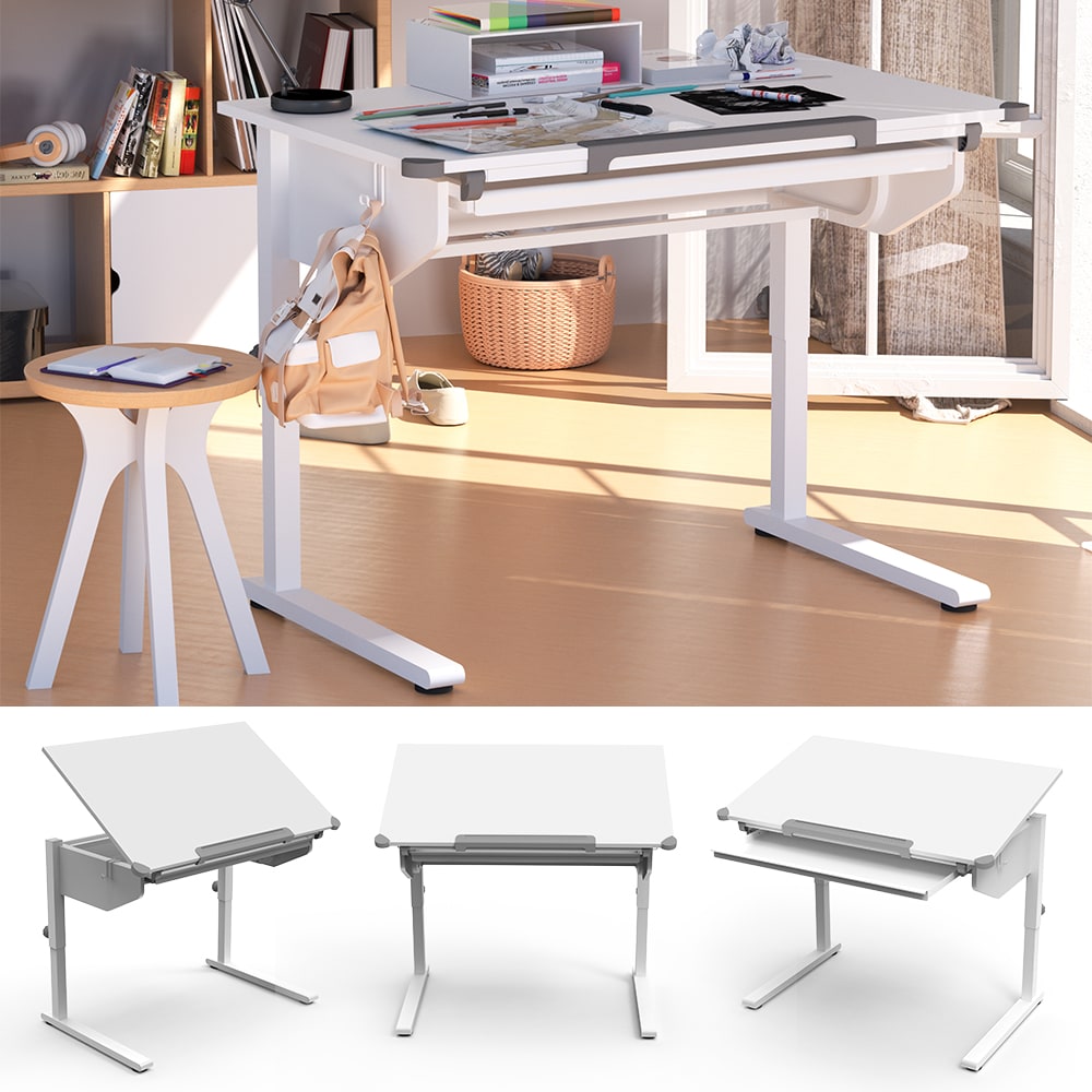 Vicco Schreibtisch Arc Wei&szlig; 108 x 68 cm mit ausziehbarer Tastaturablage 