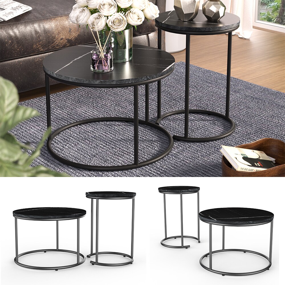 Vicco Couchtisch-Set Ottawa Schwarz Marmor-Optik 2 Teile 