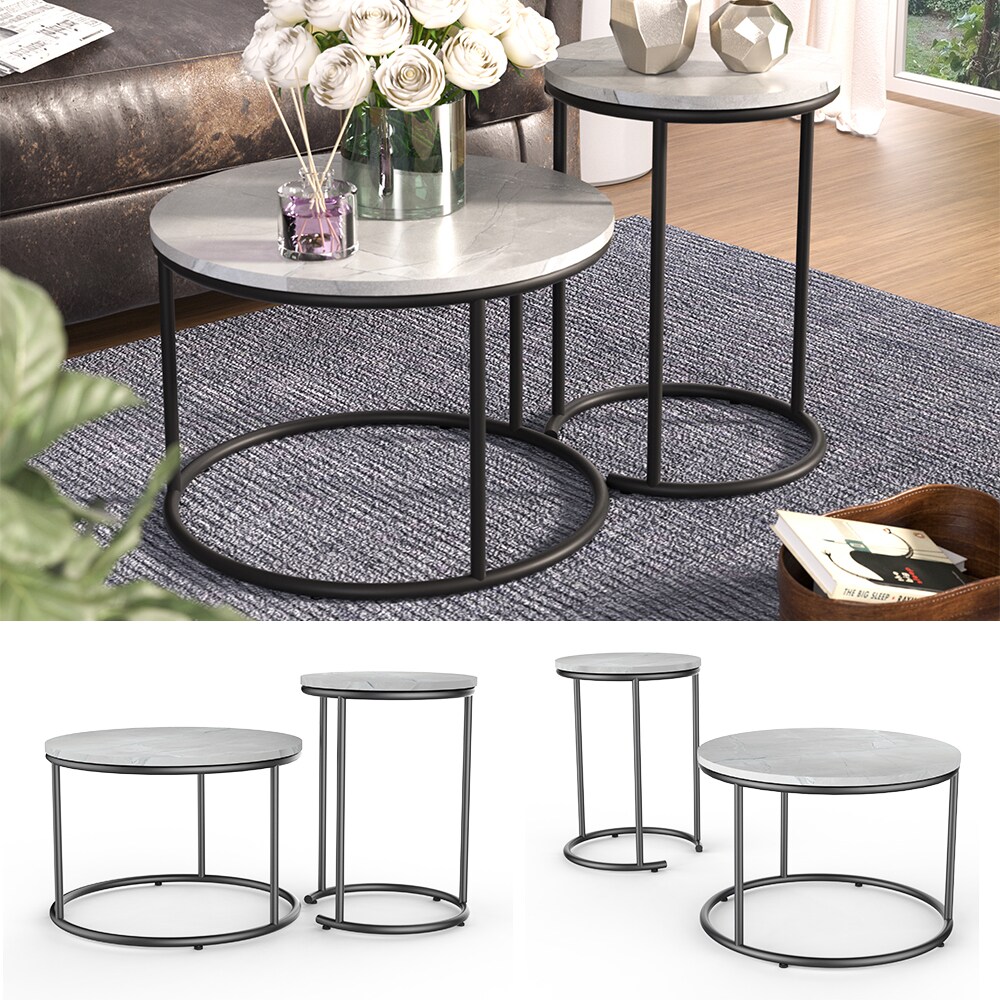 Vicco Couchtisch-Set Ottawa Wei&szlig; Marmor-Optik 2 Teile 