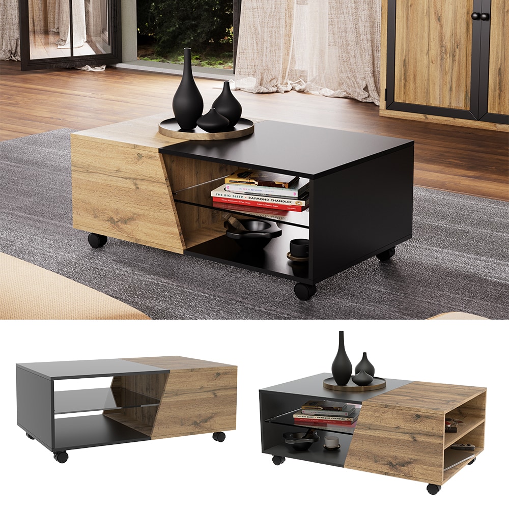 Vicco Couchtisch Holz-Optik/Schwarz 100 x 40 cm 