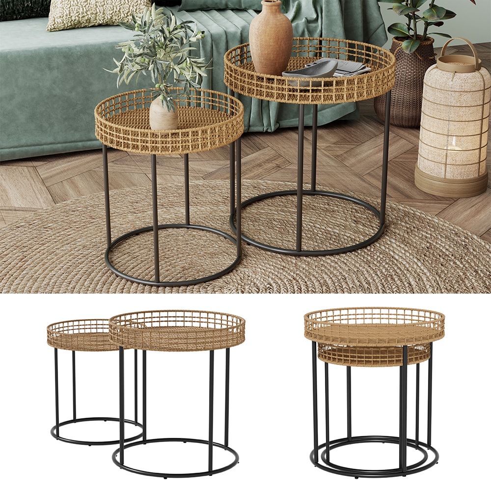 Vicco Couchtisch-Set Brunswick Holz 44 x 47,5 cm mit Tablett 