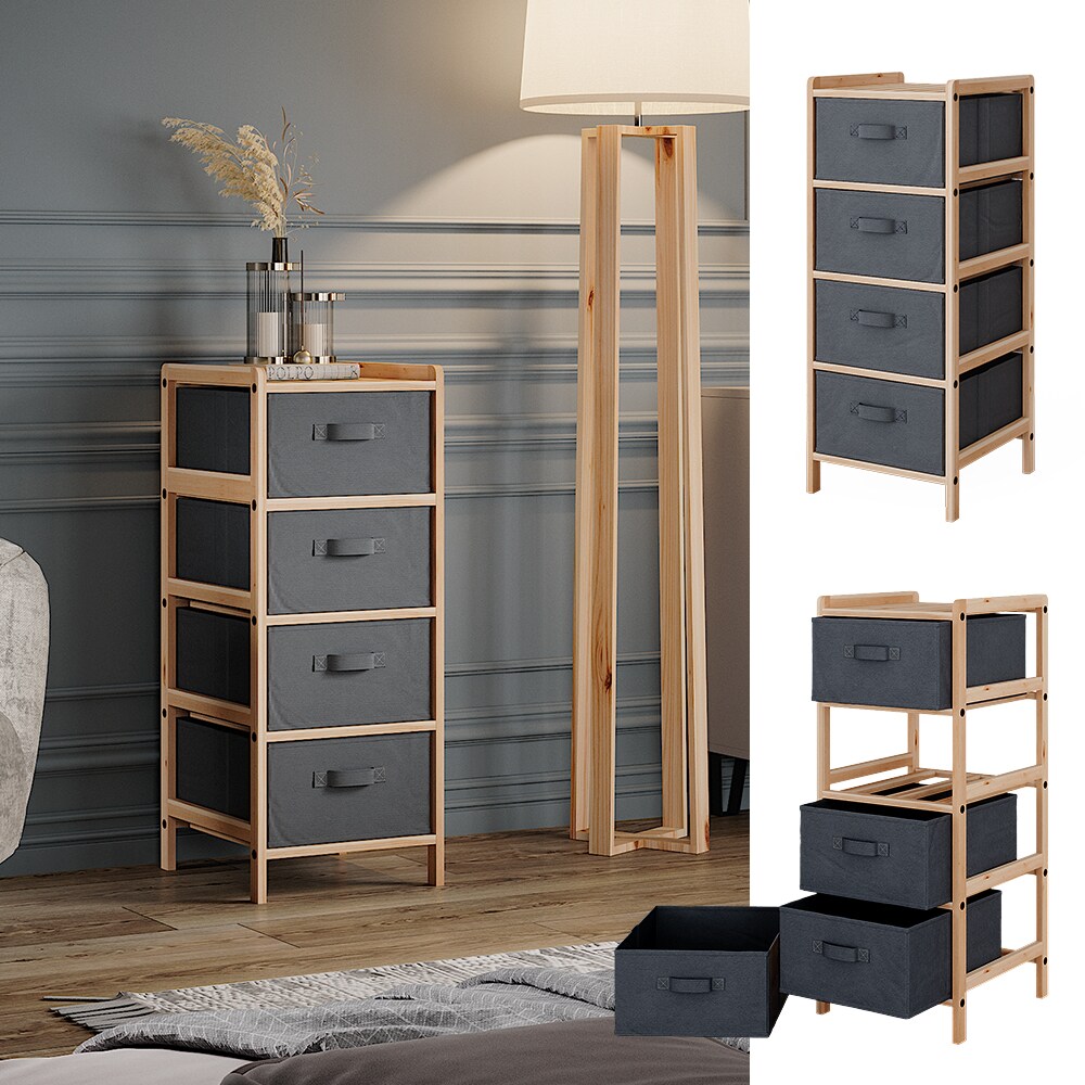 Vicco Badschrank Bruno Grau 34,5 x 86 cm mit 4 Stoffschubladen 