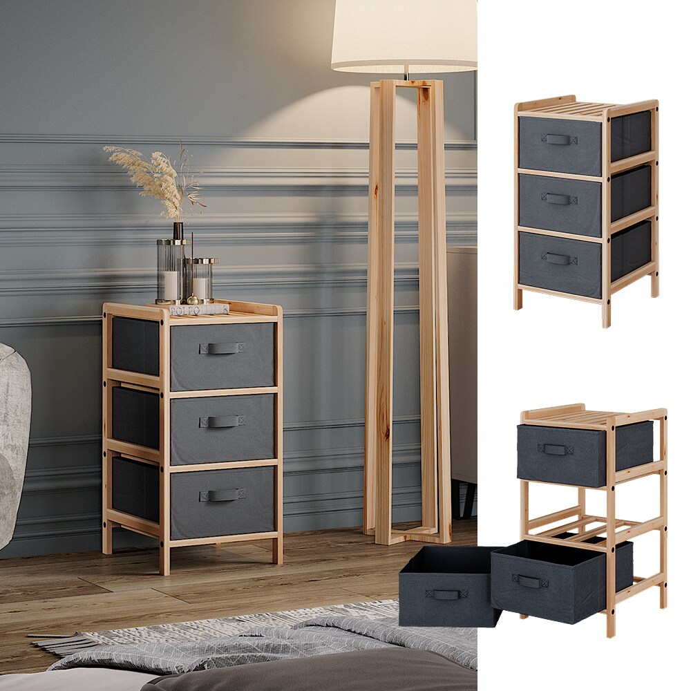 Vicco Badschrank Bruno Grau 34,5 x 67 cm mit 3 Stoffschubladen 