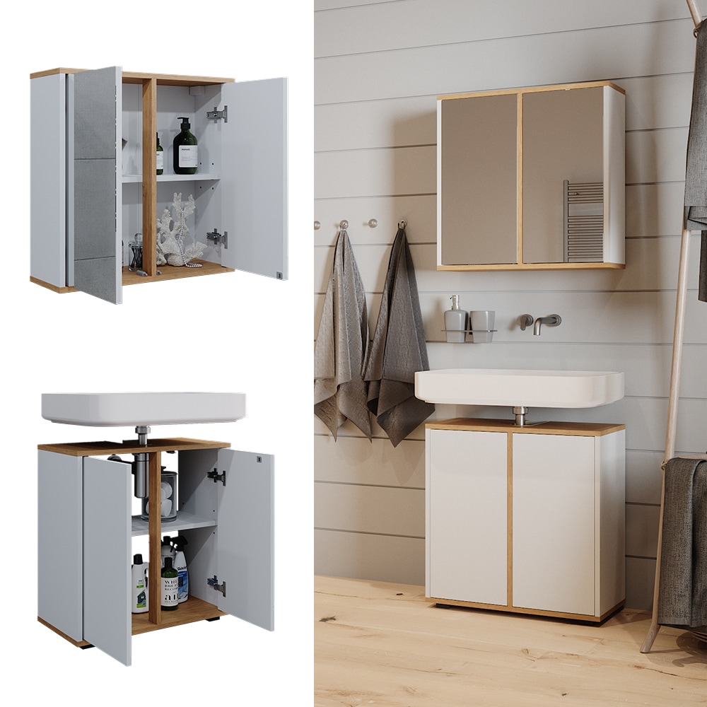 Vicco Badm&ouml;bel-Set Didi Wei&szlig; Eiche 2 Teile 