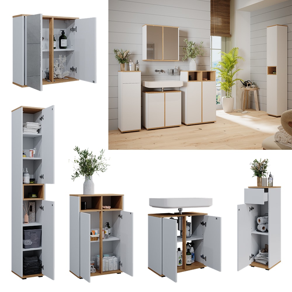 Vicco Badm&ouml;bel-Set Didi Wei&szlig; Eiche 5 Teile 