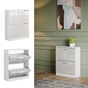 Vicco Schuhschrank Gizmo Weiß Hochglanz 59 x 73 cm 2 Fächer 