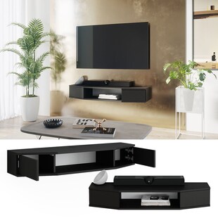 Vicco Lowboard Walter Schwarz 110 x 17,4 cm mit 2 Türen 