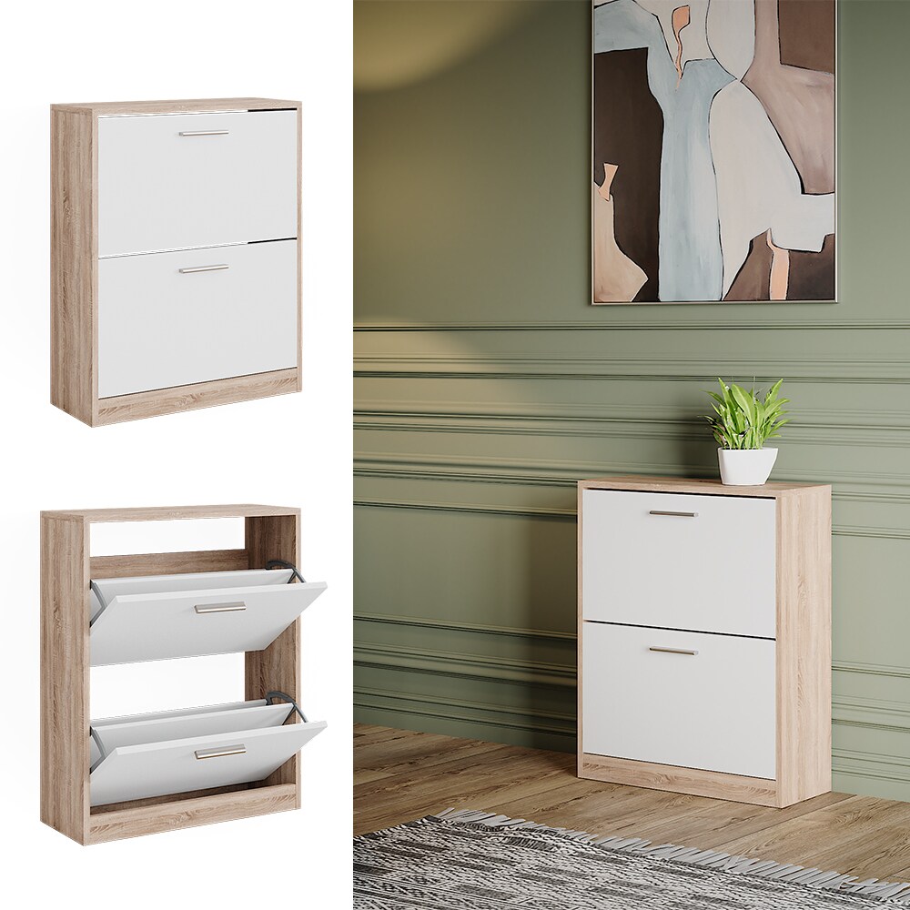 Vicco Schuhschrank Gizmo Eiche Wei&szlig; 59 x 73 cm 2 F&auml;cher 