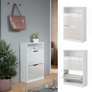 Vicco Schuhkipper Luca Weiß Hochglanz 59 x 90 cm 2 Klappfächer 