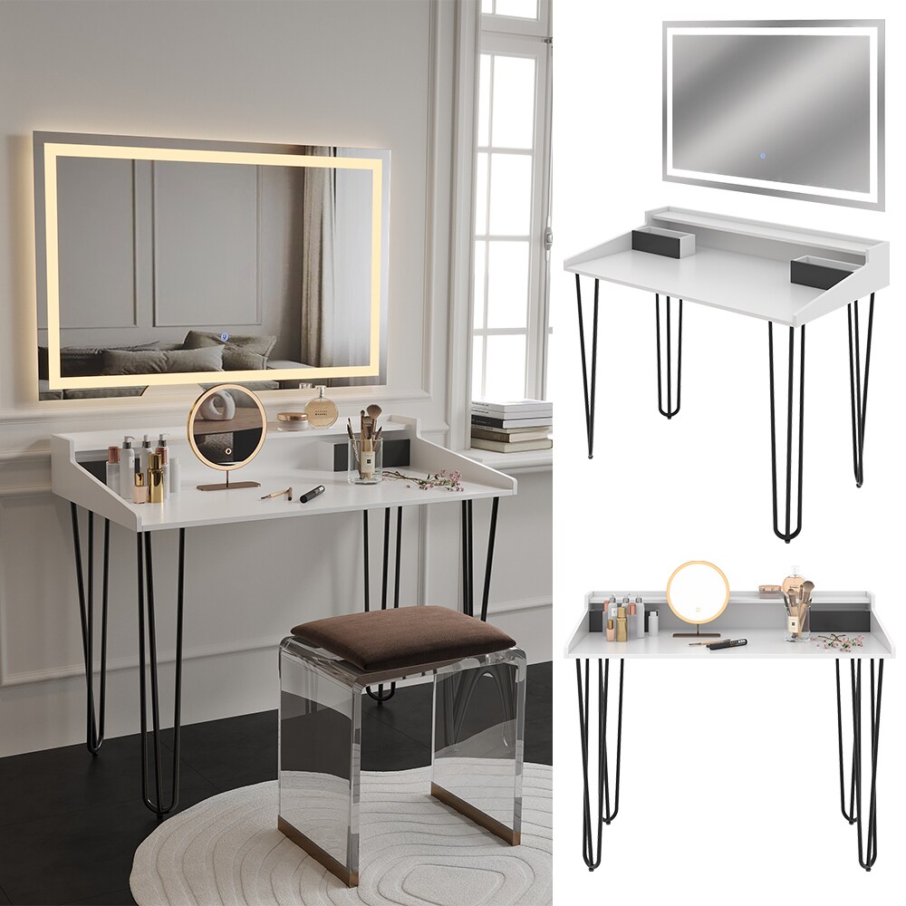 Vicco Schminktisch Sannar Wei&szlig; Schwarz 110 x 60 cm mit LED-Spiegel 