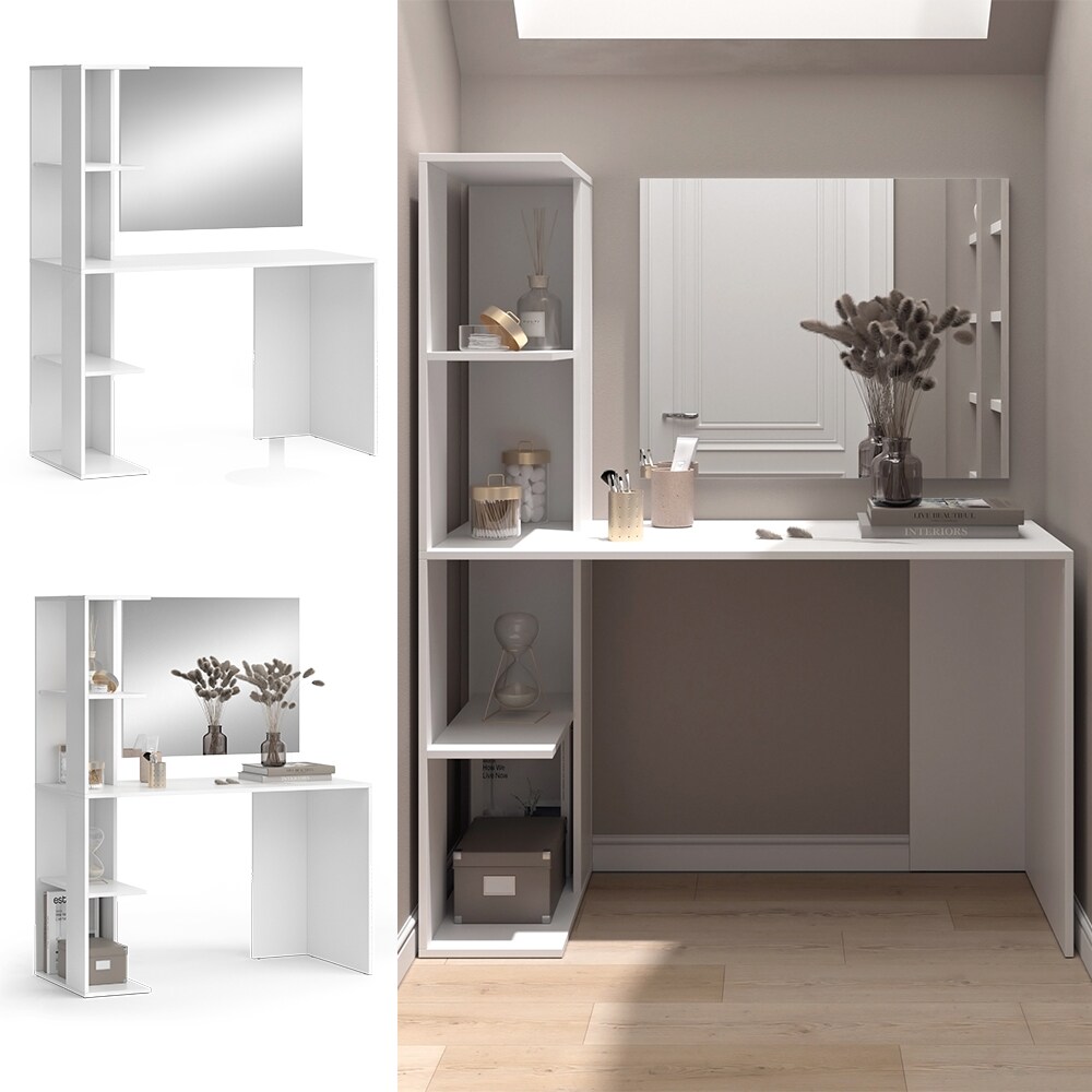 Vicco Schminktisch Tower Wei&szlig; 122 x 55 cm mit Spiegel 