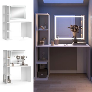 Vicco Schminktisch Tower Weiß 122 x 55 cm mit LED-Spiegel 