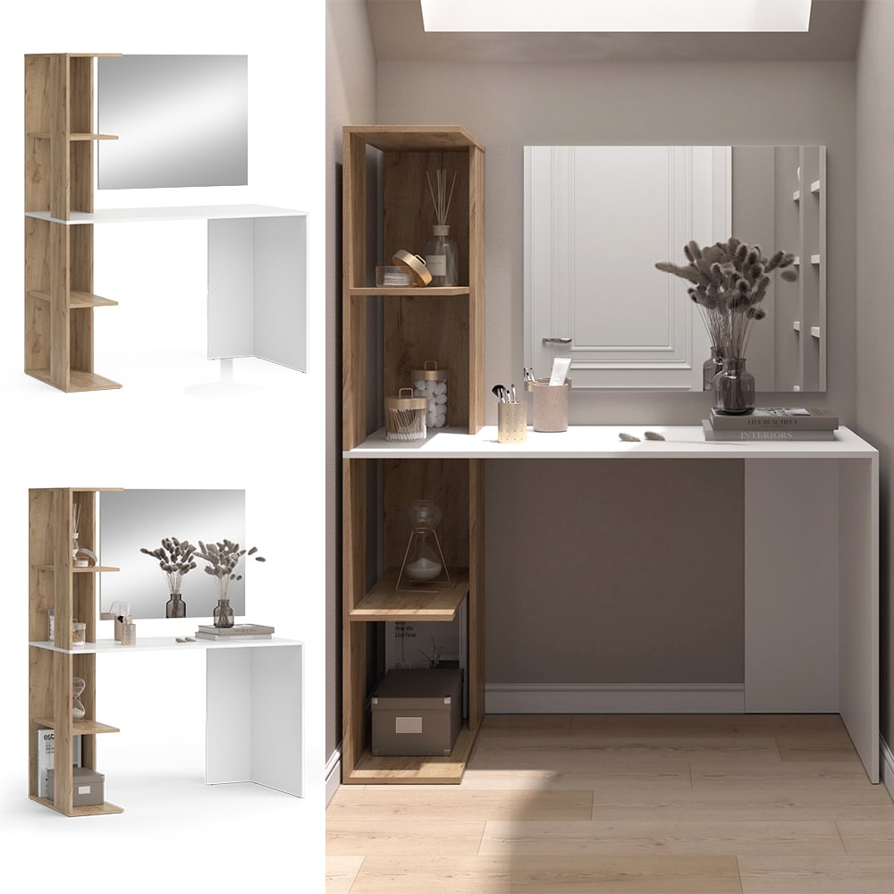 Vicco Schminktisch Tower Wei&szlig; Sonoma 122 x 55 cm mit Spiegel 