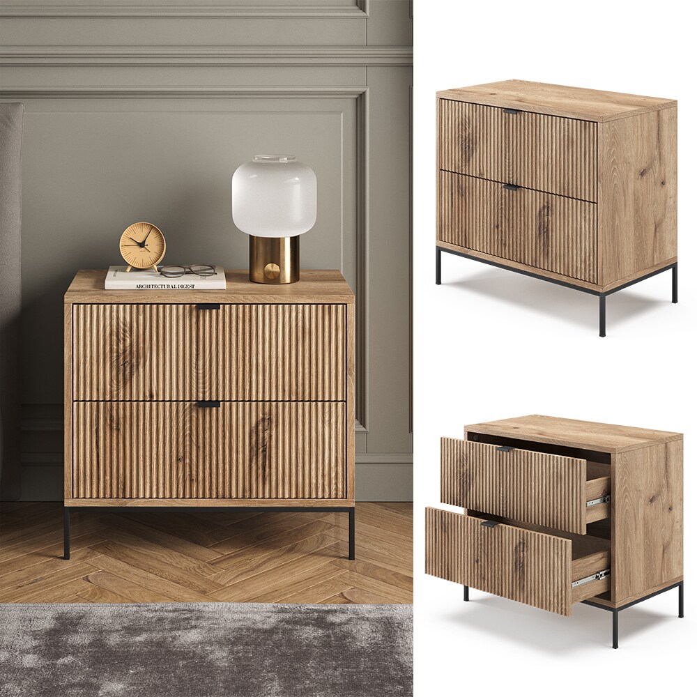 Vicco Nachttisch Eliza Viking Oak 66 x 60 cm mit 2 Schubladen 