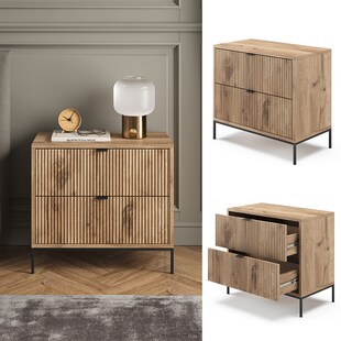 Vicco Nachttisch Eliza Viking Oak 66 x 60 cm mit 2 Schubladen 