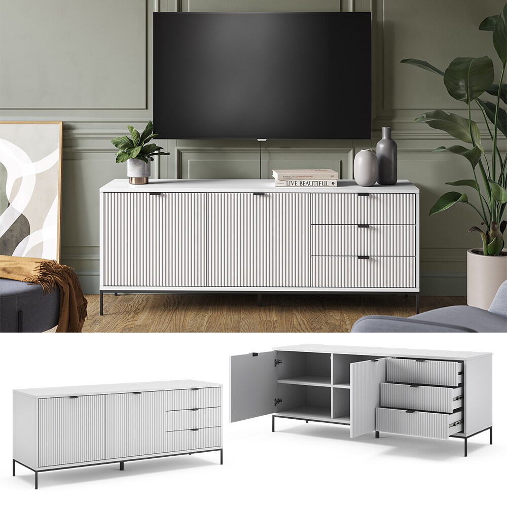 Vicco Lowboard Eliza Wei&szlig; 150,1 x 60 cm mit 3 Schubladen und 2 T&uuml;ren 