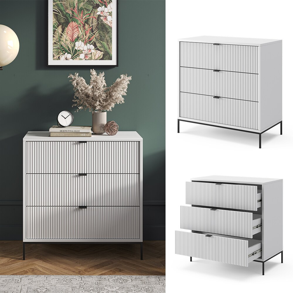 Vicco Kommode Eliza Wei&szlig; 80 x 81,2 cm mit 3 Schubladen 