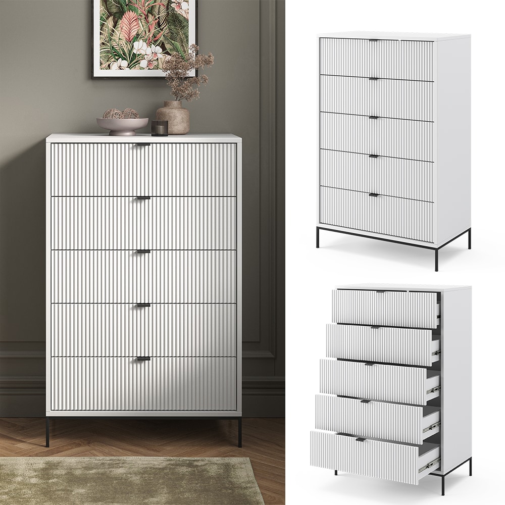 Vicco Kommode Eliza Wei&szlig; 76 x 120 cm mit 5 Schubladen 